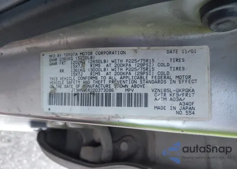 2002 Toyota 4Runner Sr5 V6 z USA, uszkodzony, nr VIN JT3HN86R220373086